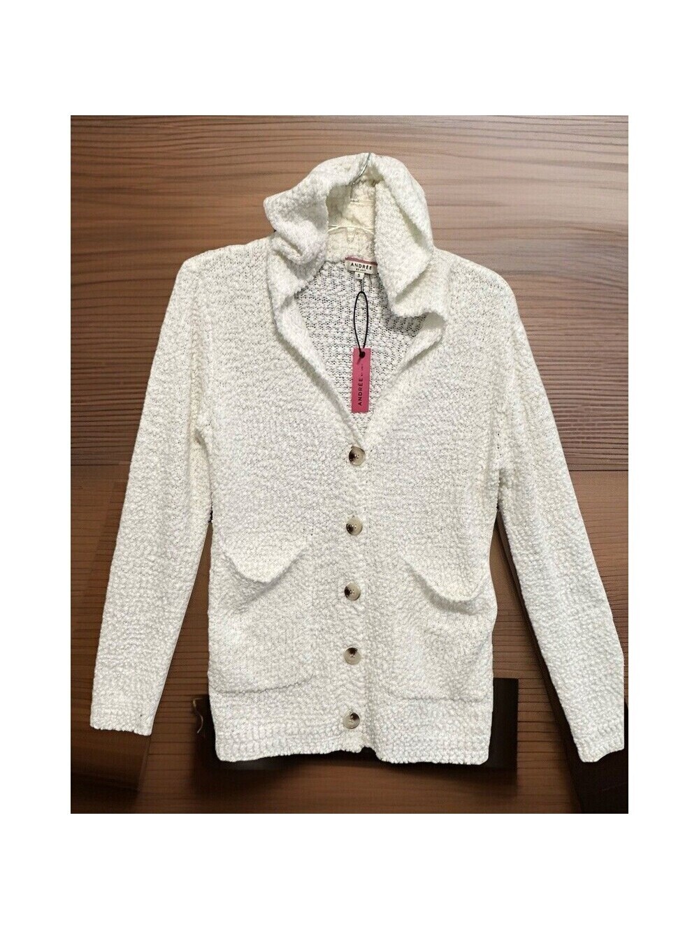 NWT Andree By Unit Cardigan Sweater Hoodie Boucle White Womens Size S Small